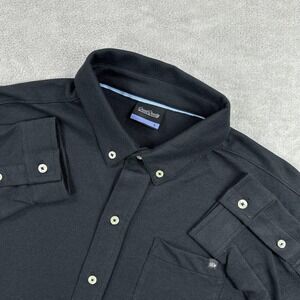 GoodGood Shirt Mens Large Black Drive LS Pique Long Sleeve Golf Button Down
